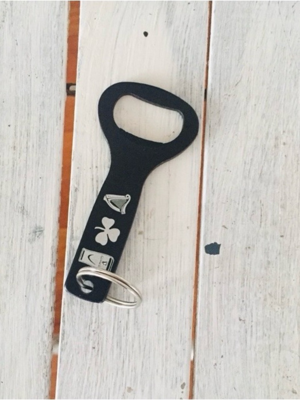 Guinness Black Bottle Opener Key Holder with Silver Celtic Icons